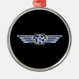 General Air Pilot Chrome like Star Wings Black Metalen Ornament