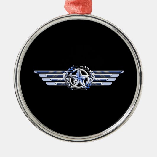 General Air Pilot Chrome like Star Wings Black Metalen Ornament (Voorkant)