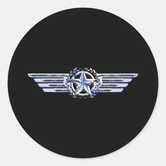 General Air Pilot Chrome like Star Wings Black Ronde Sticker (Voorkant)