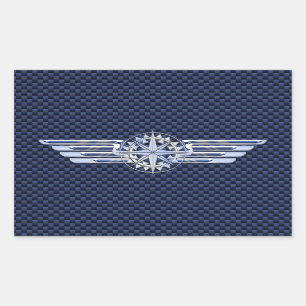 General Air Pilot Chrome like Wings Compass Rechthoekige Sticker