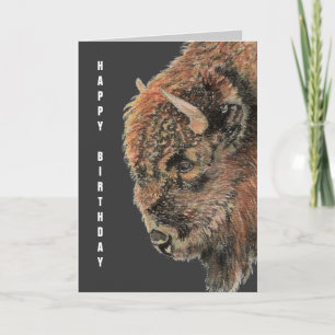 General Birthday Buffalo, Bison, Waterverf Animal Kaart