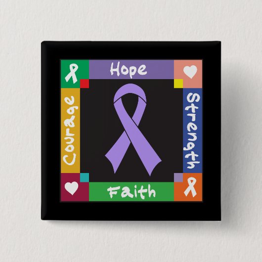 General Cancer Hope Strength Faith Vierkante Button 5,1 Cm (Voorkant)