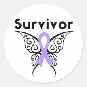 General Cancer Survivor Tribal Butterfly Ronde Sticker
