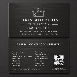 General Construction Black Silver Metallic QR Code Visitekaartje