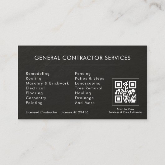 General Construction Black Silver Stone QR Code Visitekaartje (Achterkant)