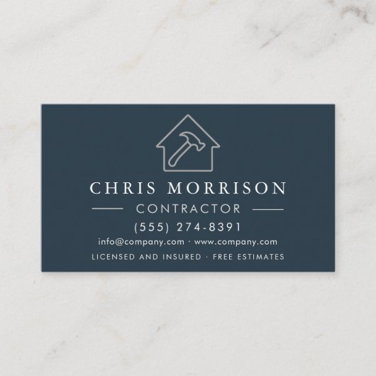 General Construction Blue Silver QR Code Visitekaartje (Voorkant)