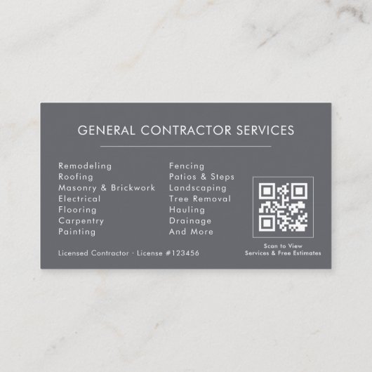General Construction Gray Silver QR Code Visitekaartje (Achterkant)