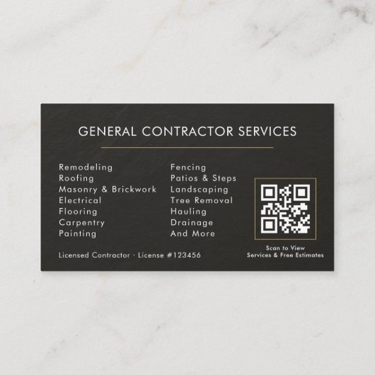 General Construction Slate Stone.Black QR Code Visitekaartje (Achterkant)