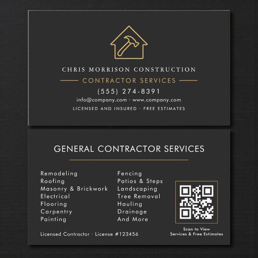 General Contractor Black Gold QR Code Visitekaartje