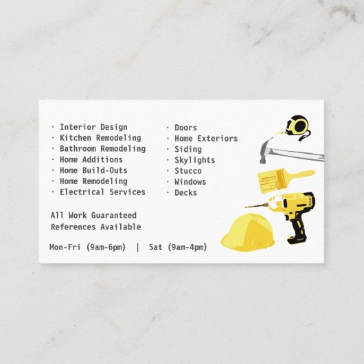 General Contractor HandyMan doet het alle Sjabloon Visitekaartje (Achterkant)