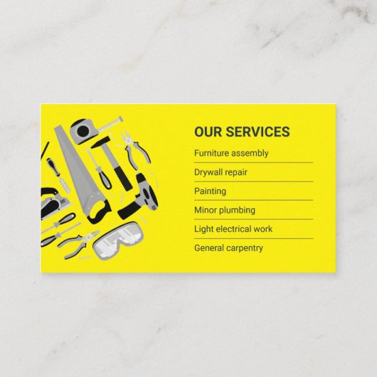 General Contractor, Handyman service, Construction Visitekaartje (Achterkant)