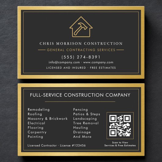 General Contractor QR Code Gold Industrial Visitekaartje