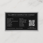 General Contractor QR Code Industrial Metal Visitekaartje (Achterkant)