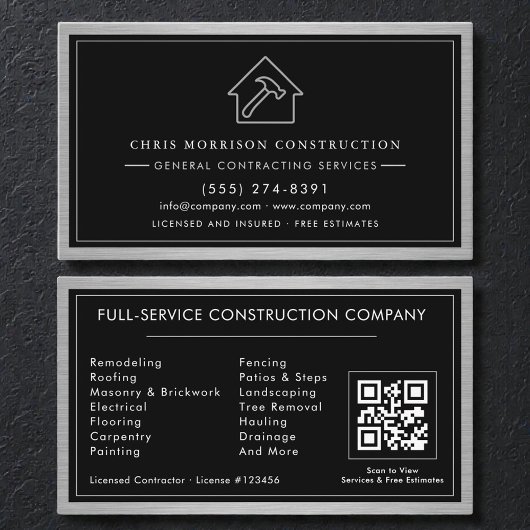 General Contractor QR Code Industrial Metal Visitekaartje