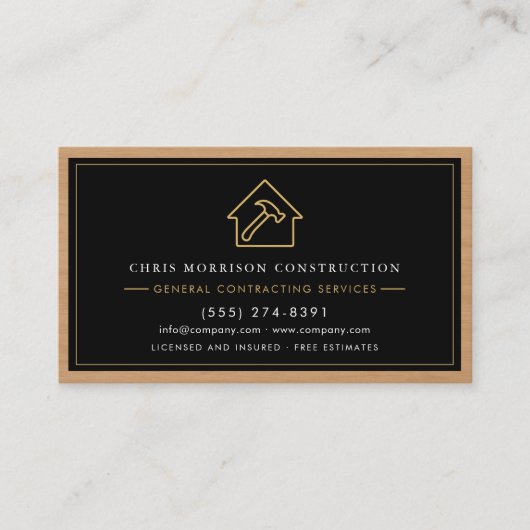 General Contractor QR Code Wood  Visitekaartje (Voorkant)