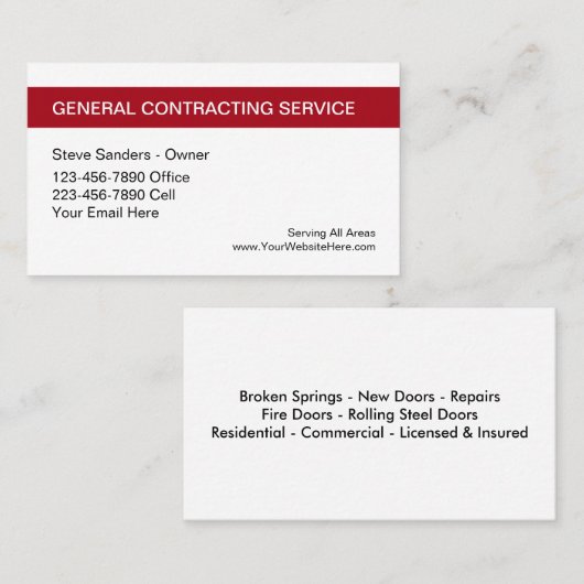 General Contractor Service Visitekaartje (Voorkant / Achterkant)