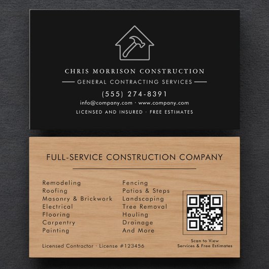 General Contractor Wood Grain QR Code Visitekaartje