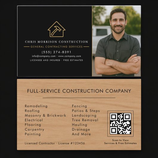 General Contractor Wood Photo QR Code Visitekaartje