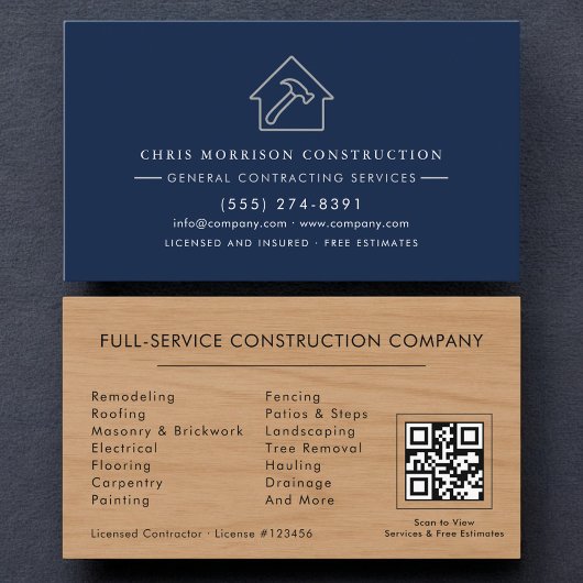 General Contractor Wood Texture QR Code Visitekaartje