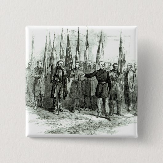 General Custer Vierkante Button 5,1 Cm (Voorkant)