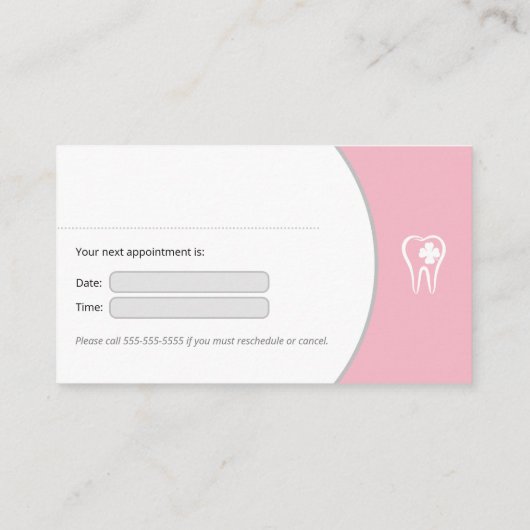 General Dentist | Roze Lucky Teeth Afsprakenkaartje (Achterkant)