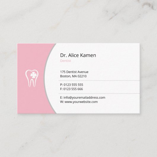 General Dentist | Roze Lucky Teeth Afsprakenkaartje (Voorkant)