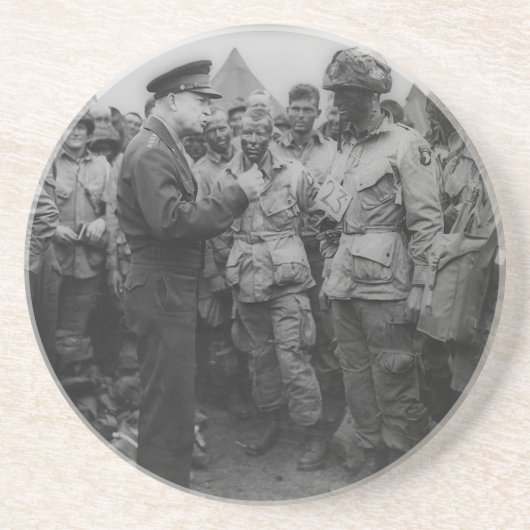 General Dwight D. Eisenhower met Paratroopers Zandsteen Onderzetter (Voorkant)