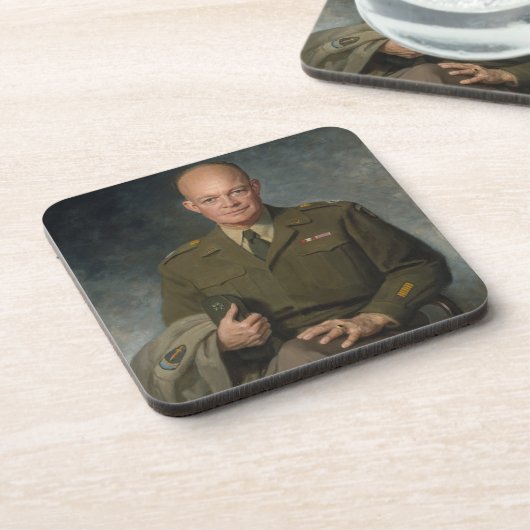 General Dwight Eisenhower 5 Star Painted Portret Bier Onderzetter (Linkerzijde)