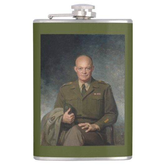 General Dwight Eisenhower 5 Star Painted Portret Heupfles (Voorkant)