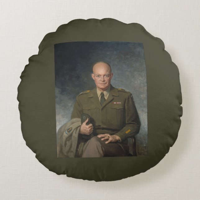 General Dwight Eisenhower 5 Star Painted Portret Rond Kussen (Voorkant)