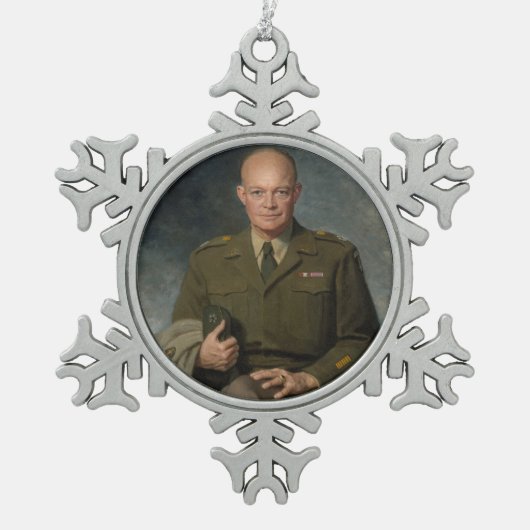 General Dwight Eisenhower 5 Star Painted Portret Tin Sneeuwvlok Ornament (Voorkant)