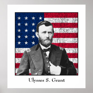 General Grant en de Amerikaanse vlag Poster