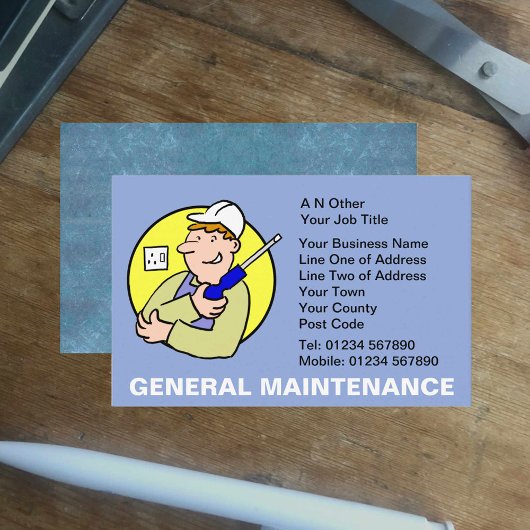 General Maintenance Cartoon Business Card Visitekaartje