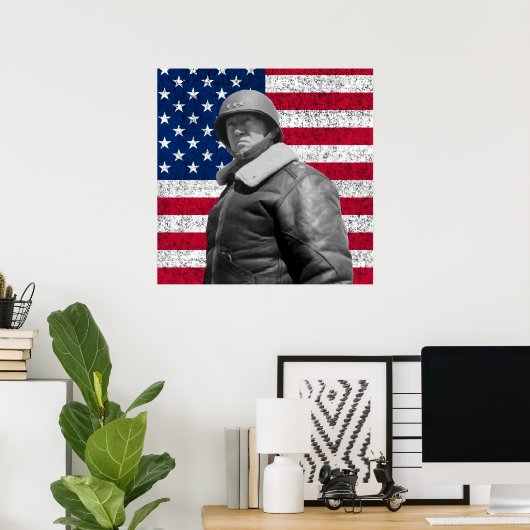 General Patton en de Amerikaanse vlag Poster (Thuiskantoor)