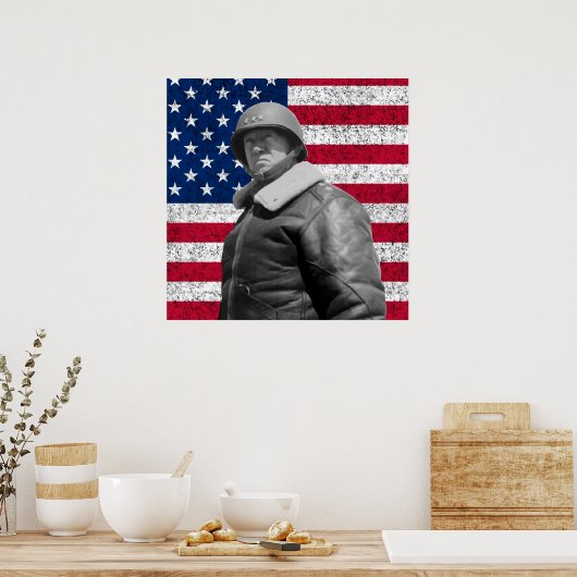 General Patton en de Amerikaanse vlag Poster (Keuken)