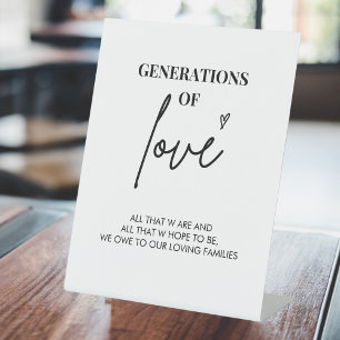 Generaties van Liefde Modern Tafelteken van het Reclamebord Met Voetstuk