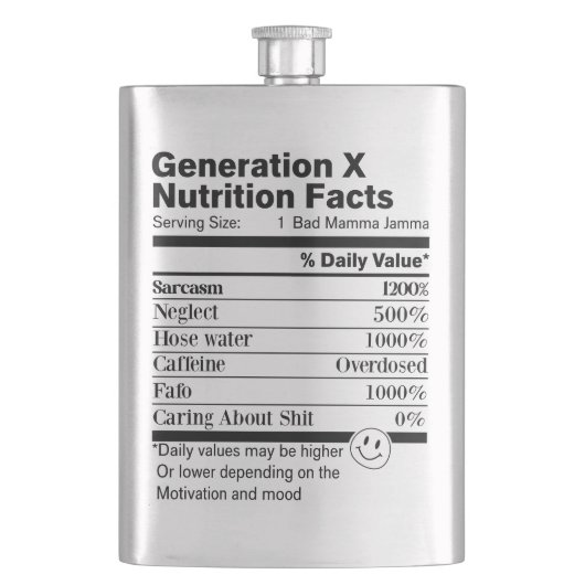 Generation X | Fun Nutrition Facts Sarcasm Neglect Flacon (Voorkant)