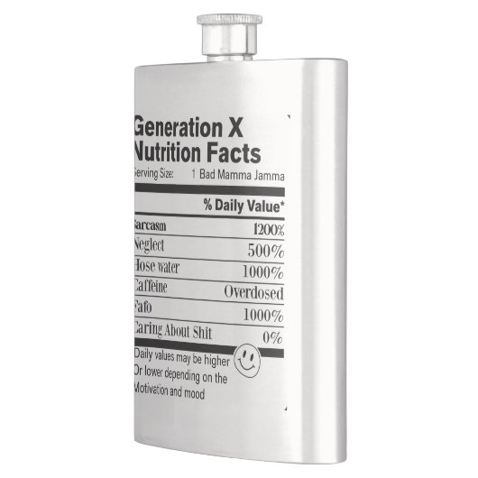 Generation X | Fun Nutrition Facts Sarcasm Neglect Flacon (Links)