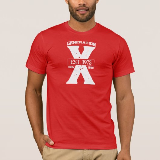 Generation X gepersonaliseerd rood en wit T-shirt (Voorkant)