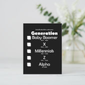 Generationen Baby Boomer, X, Y, Millennials, Z, Al Briefkaart (Staand voorkant)