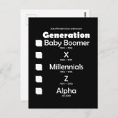 Generationen Baby Boomer, X, Y, Millennials, Z, Al Briefkaart (Voorkant / Achterkant)