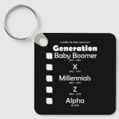 Generationen Baby Boomer, X, Y, Millennials, Z, Al Sleutelhanger (Voorkant)