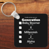 Generationen Baby Boomer, X, Y, Millennials, Z, Al Sleutelhanger (Voorkant)