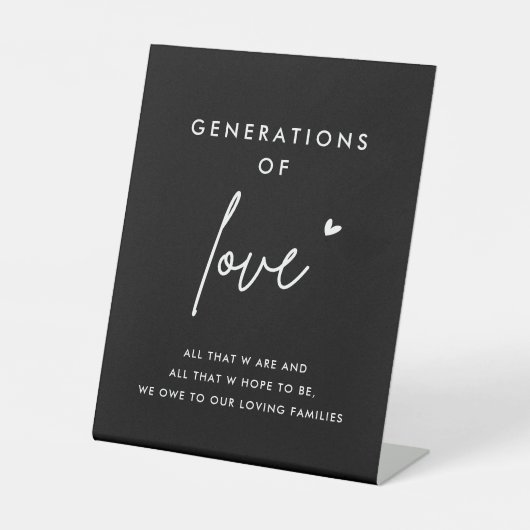 Generations of Love Wedding Day Signs Reclamebord Met Voetstuk (Voorkant)