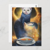 generativecontent kat in ruimte eetende soep AI ar Briefkaart (Voorkant / Achterkant)