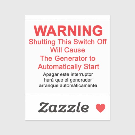 Generator Start Automatisch - WAARSCHUWINGSETIKET  Sticker (Vel)