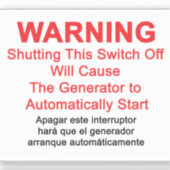 Generator Start Automatisch - WAARSCHUWINGSETIKET  Sticker (Voorkant)