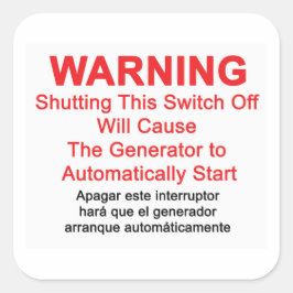 Generator Start Automatisch - WAARSCHUWINGSETIKET Vierkante Sticker