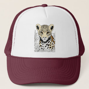 Genereer een schattige luipaard illustratie, resol trucker pet