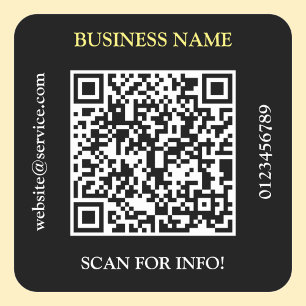 Genereer QR-code Bedrijfsnaam Website Promo Black Vierkante Sticker